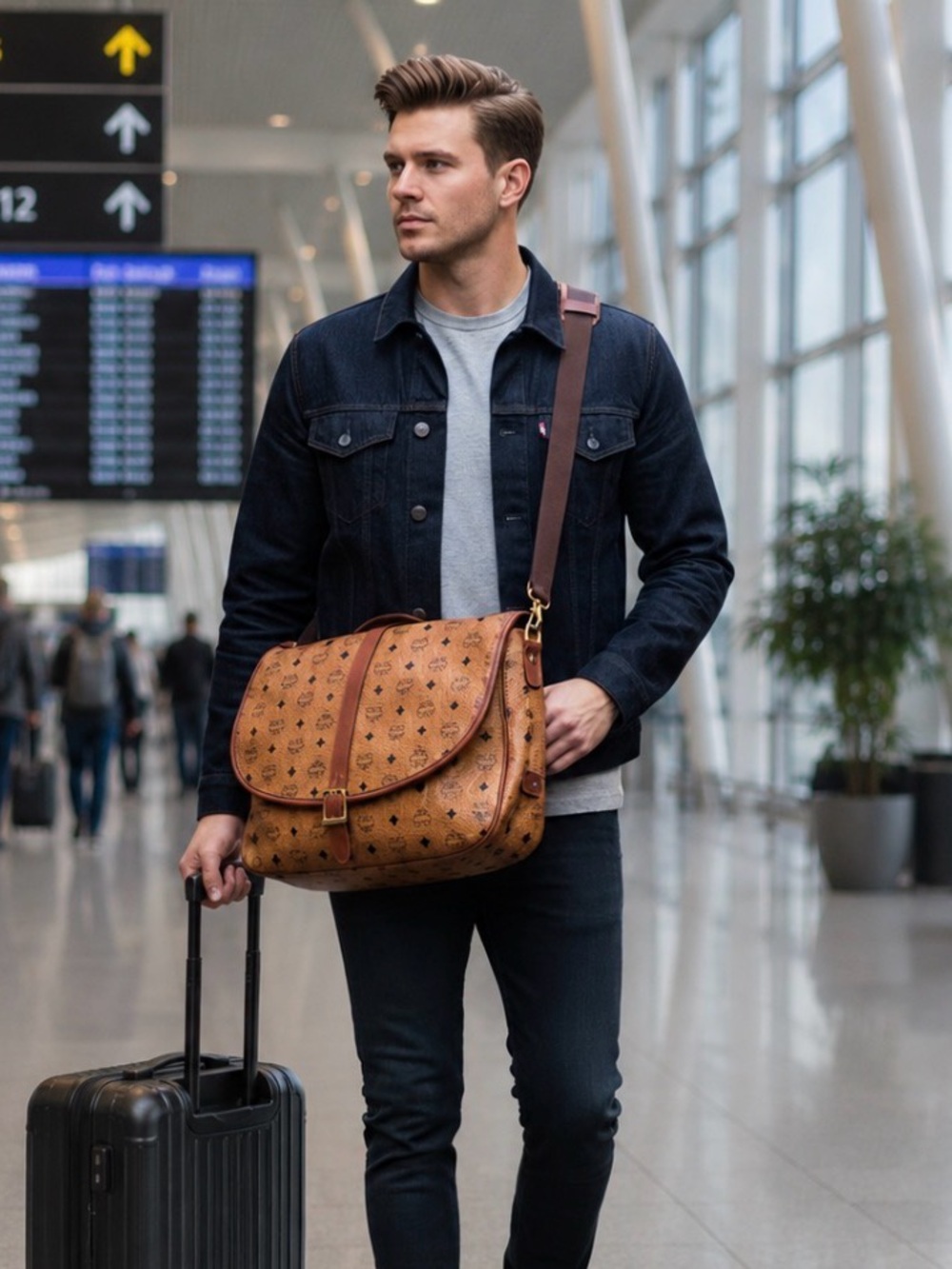 MCM VISETOS  VINTAGE COGNAC TWO SIDED UNISEX MESSENGER BAG. MADE IN GERMANY